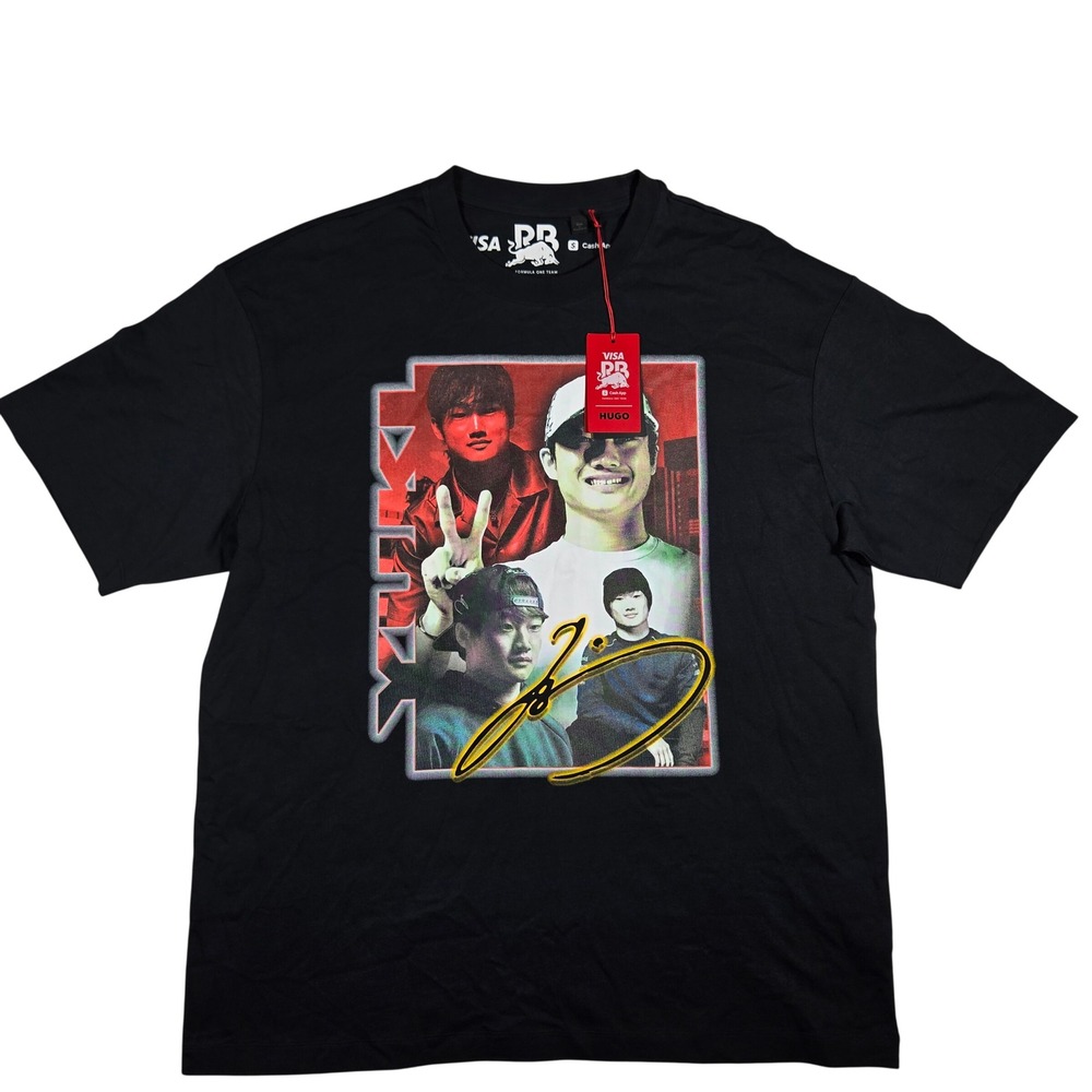 Hugo Boss Mens XL Visa Red Bull F1 Yuki Tsunoda Cotton Graphic T-Shirt Black
